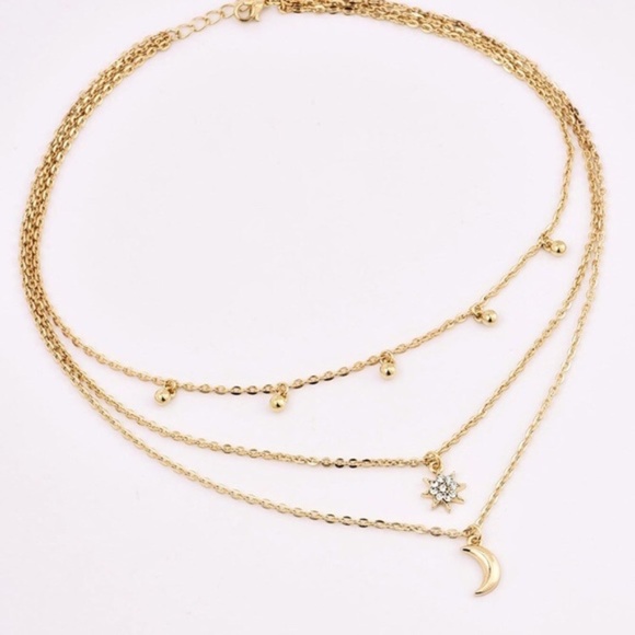 3 for $30 Sun and Moon Layered Necklace - Picture 2 of 2